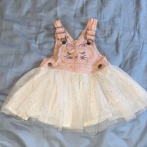 Girls 6M OshKosh B'gosh Easter White and Pink Baby Overall Dress with Bunny Tail